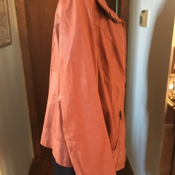 Lane Bryant Burnt Orange Zip Front Leather Jacket Size 14 / 16 Fully Lined - Picture 2 of 8